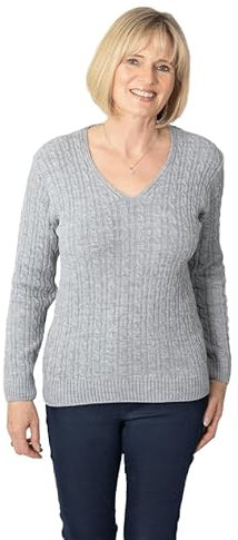 Fashion Friendly V-Neck Cable Knit Jumper Grey Extra Large (18/20)