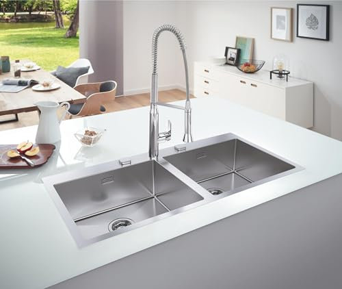 Lot de GROHE Évier en acier inoxydable K800 31585SD1 + GROHE K7 Mitigeur de Cuisine, Bec Professionnel, Chromé, 32950000