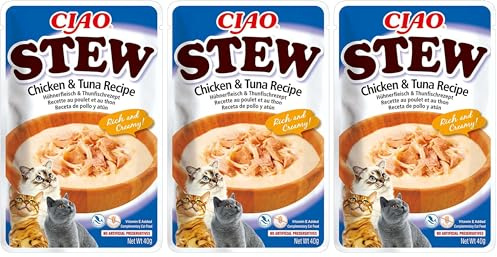 Ciao Stew by INABA Cat Treat - Chicken and Tuna - 3 Pack (40g total) / Moist Cat Treat, Delicious & Healthy Snack, Food Topper, Side Dish, Complement, Natural, Grain Free