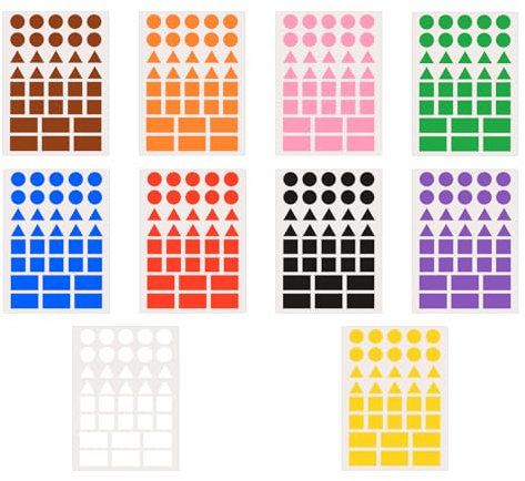 Dokeno 50 Blätter Bunte Aufkleber 10 Farben Geometrisch Dreieck Kreis Quadrat Runde Aufkleber 1800 Stück Etiketten Selbstklebend für Kinder Schüler Klassenzimmer Büro