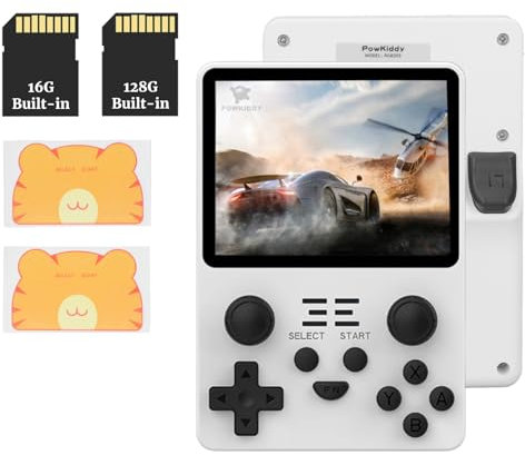 Bewinner Retro Handspielkonsole RGB20S – 3,5-Zoll-Bildschirm, HD-WLAN, Retro-Spielekonsole mit 2500 Klassischen Spielen und 3500 MAh Akku für Linux-System, Weiß (16 GB + 128 GB)
