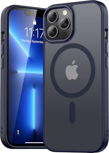 Natiiozie Magnetisch Hülle Kompatibel mit iPhone 13 Pro 6,1 Zoll, Matt Handyhülle Kompatibel mit MagSafe, Stoßfest Kratzfest Schutzhülle Nie Vergilbung rutschfest Rückseite Case Dunkelblau