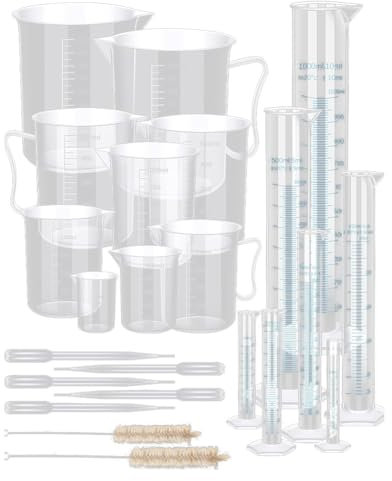 Wyerewel Juego de 23 cilindros graduados de plástico y vasos de precipitados, para un uso fácil