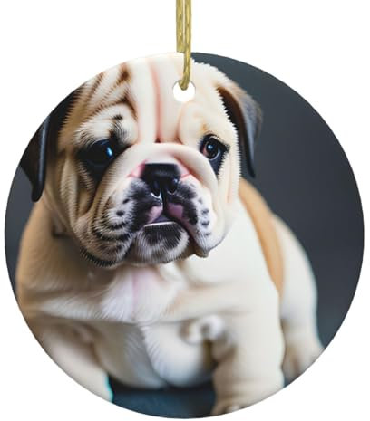 Niedliche Bulldogge Welpe Keramik Weihnachtsschmuck rund Weihnachten Urlaub Baumschmuck Ornamente für Urlaub Party