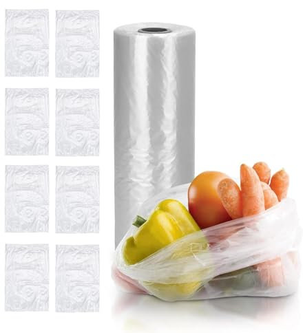 Tezraftaar® 1 x Food Bags on a Roll 7 x 9 Clear Plastic Food Freezing Bags for Vegetables Fruits Supermarket 500pcs per Roll
