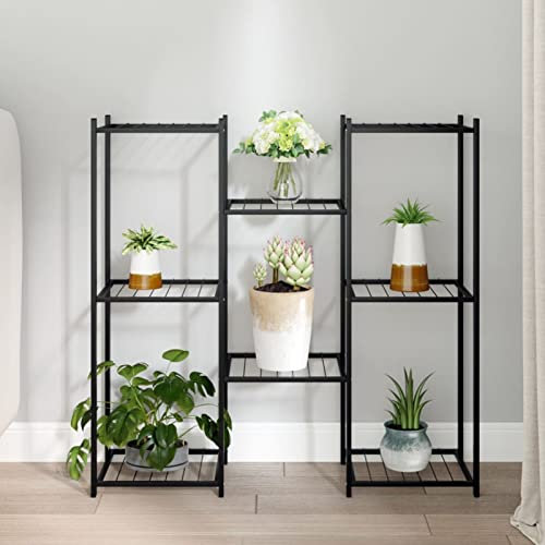 Homgoday Jardinière 83x25x80 cm Noir Fer, Support de Pot de Plante, Étagère Décoratif Présentoir pour Salon Intérieur Extérieur Terrasse Balcon Jardin A