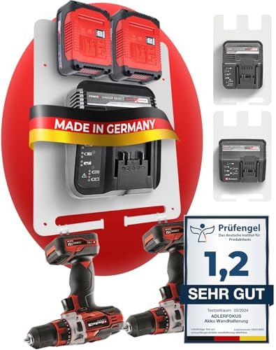 Adlerfokus Wandhalterung für Einhell Akkus & Ladegeräte [MADE IN GERMANY] | Akkuhalter Wandhalterung mit Premium Montagematerial - Akku Wand Halterung 18V - Einhell Akku Halterung Wand für Ordnung