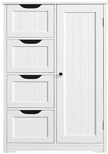 costoffs Bathroom Storage Unit Free Standing Bathroom Storage Floor Cabinet with 4 Drawers & 1 Door, Adjustable Shlef, White