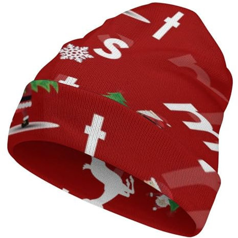 Cmagnifico Beanie Mütze Weihnachten Elch Happy Strickmütze Weich Dehnbar Thermo Beanie Cap für Männer Frauen, Weihnachten, Elch, Happy, Einheitsgröße