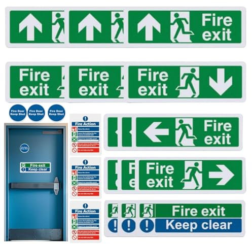 Fire Exit Sign, Self-Adhesive Exit Sign, Exit Sticker, Man Running Exit Sign, Large Font Fire Exit Sign, Pointing Up Exit Sign, Household Signs for Visible Exit Stickers