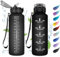 Trinkflasche Sport 1.5L, Auslaufsicher Wasserflasche Kohlensäure Geeignet, Trinkflasche mit Zeitmarkierung, Wasserflasche mit Strohhalm, Sportflasche für Oudoor, Sprudel, Camping, Fahrrad, Sport
