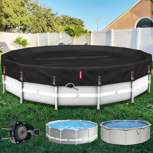 QH.HOME 12Ft Round Pool Cover with Fast Tightening Patented Ratchet, Solar Pool Cover for Above Ground Pools, One-Piece Tear Resistant Swimming Pool Cover Protector with Upgraded Ultimate Windproof