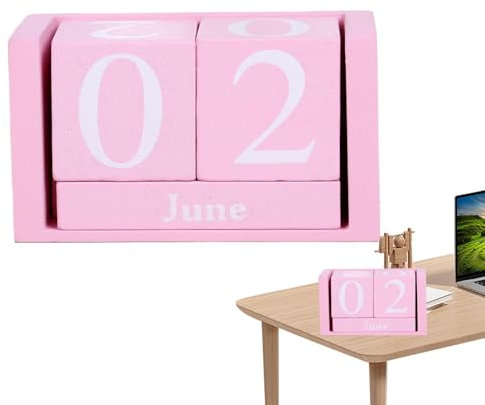 YRTUOP Holzblock Tageskalender, Vintage Kalender Würfel Schreibtisch Ewigers Kalender Monats Datum Display Dauerkalender Schreibtisch Zubehör Für Heimbüro, Schule, 9.5x5x4.3cm