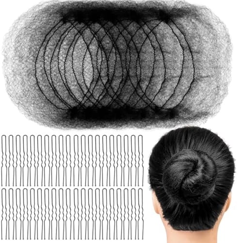 KEQAR 20 Stück Unsichtbare Elastische Haarnetze mit 40 Schwarze Haarnadeln, Haarnetz Dutt für Kinder, Mädchen, Frauen, haardonut (Braun)