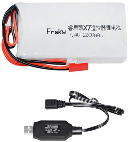 Yangers 7.4V 2200mAh Lipo Battery Rechargeable Replacement Battery JST JR Plug Connector with USB Charger Set for FrSky Taranis Q X7 Spektrum DX8 DX6 DX6E Transmitter