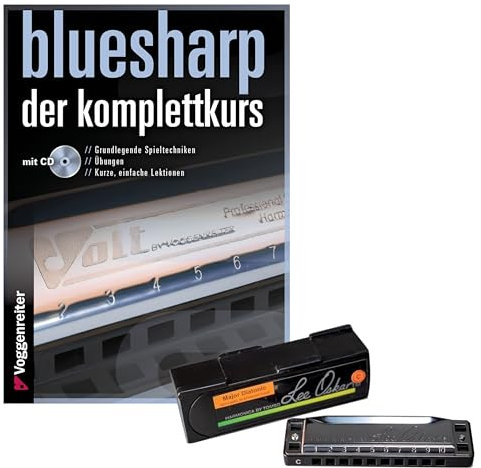 Lee Oskar Mundharmonika Set, C-Dur Diatonisch, 20 Stimmzungen, Metallgehäuse, inklusive Kunststoffetui, Musikinstrument für Anfänger und Profis, mit Blues Harp Komplettkurs