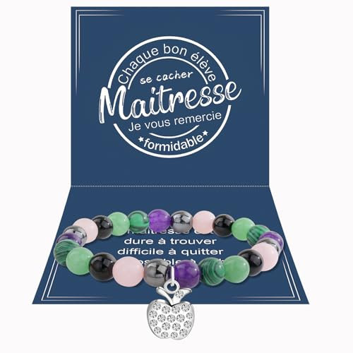 QianSiLi Cadeau Maitresse D'école Fin D'année, Bracelet Pierre Naturelle Femme,Cadeaux Noel Femme, Cadeau Assistante Maternelle - Couleur