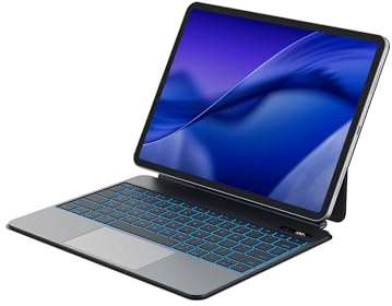 Bettdow Custodia per tastiera per iPad Air 13 M3 2025/M2 2024/iPad Pro 12,9 6a/5a/4a/3a generazione 2018-2022, tastiera leggera in lega di alluminio con trackpad, retroilluminazione a 7 colori