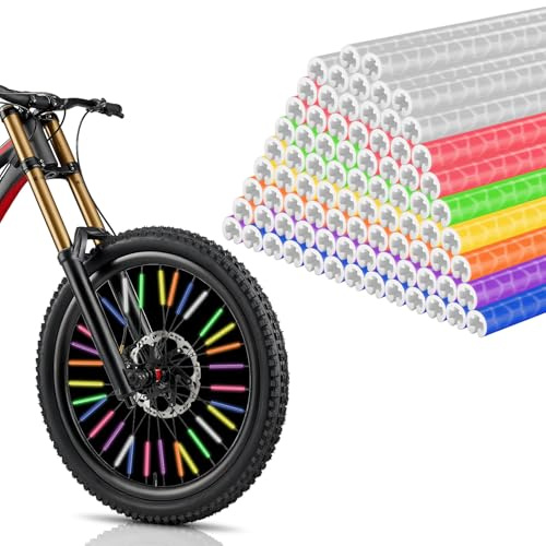 84 reflectores coloridos para radios de bicicleta, visibilidad de 360°, reutilizables, para ruedas de radios comunes