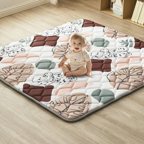 Hamino Crawling Blanket for Babies 59 x 59 in, Foldable Crawling Mat for Babies, Soft and Non-Slip Play Mat, Suitable for Children's Rooms Floor Mat (Leaves)