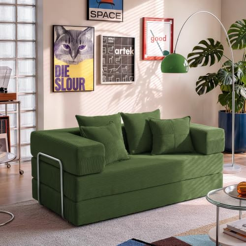 YINIX 5-in-1 Cordstoff Schlafsofa, Faltbares 2-Sitzer (Grün, 160 cm Breit)