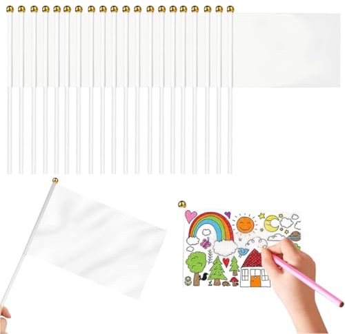 TBCDS 20 Pezzi Piccola Bandiera Degli Bianco, Solide Piccole Mini Bandierine, Bandiera Personalizzata, Adatto per Eventi Sportivi, Celebrazioni, 14 x 21cm