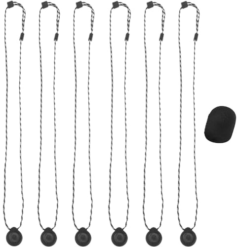 6 Pack Lapel Microphone Lanyards: Magnetic Necklace with Cord for Lavalier Microphones - Adjustable Lanyard for Interview and Wireless Microphones, Includes 1 Microphone Foam Covers