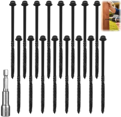 16 Pcs Timber Screws, 6.3x150mm Timber Fixing, Hex Head Timber Screws, Hex Head, Hex Washer For Outdoor Wood Construction, Decking & Fencing