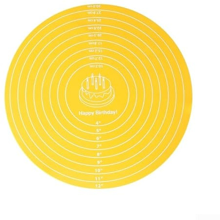 Non Slip Silicone Cake Turntable Mat with Dual Measurement Scale for Baking - Heat Resistant Piping Mat for Cake Decorating 23cm to 36cm(Yellow)