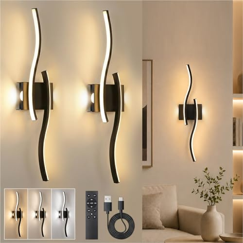 Wandleuchte Akku 2er Pack, Kabellose LED Wandlampen Dimmbar Wohnzimmer 60cm