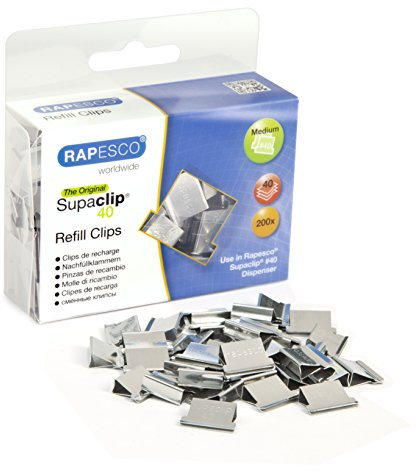 Rapesco CP20040S Supaclip 40 Pinces de Recharge en Acier Inoxydable, Lot de 200