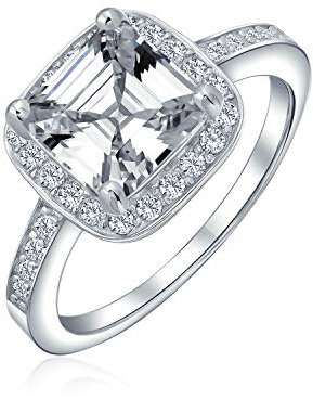 Art Deco Stil Klassisch Zeitlos Quadratisch Kubischer Zirkon 3CT AAA CZ Asscher Schliff Verlobungsring Für Frauen .925 Sterlingsilber Dünnes Pave Band