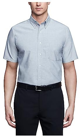 Van Heusen Men's Short Sleeve Dress Shirt Regular Fit Oxford Solid, Greystone, 19.5-20 Neck