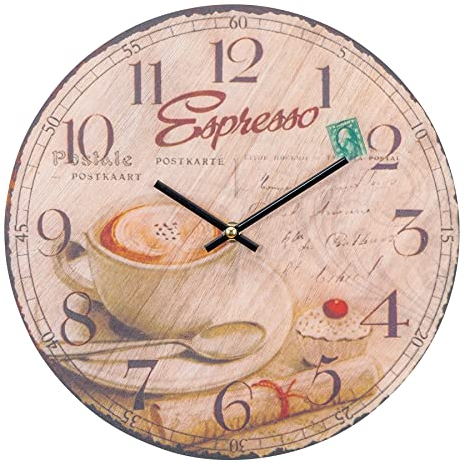 levandeo Wanduhr Holz 30x30cm Rund Holzuhr Birkenholz Uhr Holzbild Espresso Coffee Küchenuhr Küche Deko Küchendeko