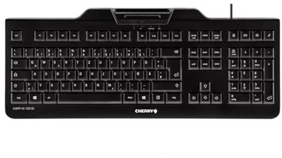 CHERRY KC 1000 SC, Disposition française, clavier AZERTY, clavier de sécurité filaire avec terminal de carte à puce intégré, Ange bleu, Noir