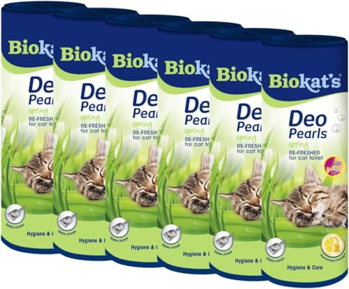 Biokat's Deo Pearls Spring - Streuzusatz mit Duft für Frische und feste Klumpen in der Katzentoilette - 6 Dosen (6 x 700 g)