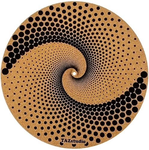 TazStudio Premium slipmat - Cork Turntable Mat for Better Sound Support on Vinyl LP Record Player - Cork mat Original Art Design - Psychedelic Geometric Dots Art (4mm Thick)