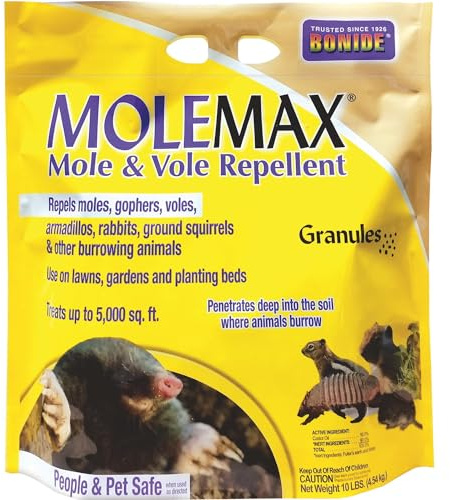 Bonide MOLEMAX Mole & Vole Repellent Granules, 10 lbs. Ready-to-Use, Outdoor Lawn & Garden Mole Control, People & Pet Safe