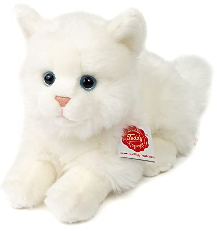 Teddy Hermann 90696 Katze Britisch Kurzhaar weiß 20 cm, Kuscheltier, Plüschtier mit recycelter Füllung