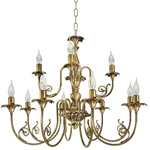 Premium Kronleuchter Hängeleuchte aus Messing bronziert Jugendstil 1 E14 bis 60W 230V Wohnzimmer Esszimmer Lampe Leuchte Beleuchtung Pendelleuchte Pendellampe Hängelampe