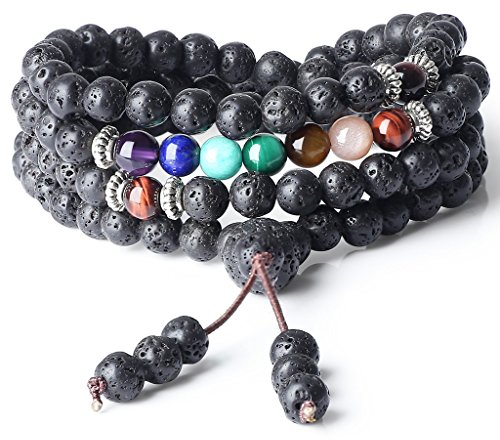 COAI Geschenkideen Unisex 108 Mala aus 7 Chakren und Lavastein Yoga Armband Buddhische Halskette
