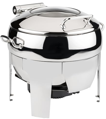 APS 12325 Chafing Dish EASY INDUCTION, Glasdeckel, ausschließlich für Indukionskochplatten geeignet, Speisebehälter 11 Liter, 48 x 42 x 39 cm, Edelstahl