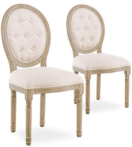 INTENSE DECO Lot de 2 chaises médaillon capitonnées Louis XVI Tissu Beige