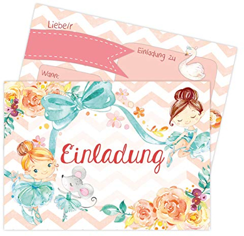 Papierdrachen 12 Einladungskarten zum Kindergeburtstag für Mädchen - Motiv Ballerina - Geburtstagseinladungen für Deine Geburtstagsparty (DIN A6)
