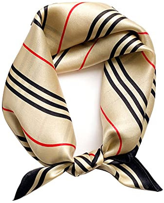 Schals aus 100 % Maulbeerseide, klein, quadratisch, 53,3 x 53,3 cm, Halstuch, atmungsaktiv, leicht für Frauen, Geschenkverpackung, Beige Streifen, Small