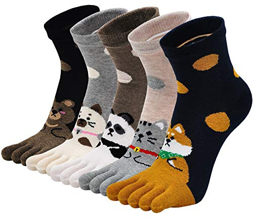 PUTUO Zehensocken Damen Finger Socken: Sneaker Socken aus Baumwolle mit Fünf Zehen für Sport Laufende Freizeit 5 Paare