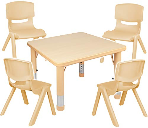 alles-meine.de GmbH Sitzgruppe für Kinder - Tisch + 4 Kinderstühle - Größen & Farbwahl - holzfarben - höhenverstellbar - 1 bis 8 Jahre - Plastik - für INNEN & AUßEN - Kindertisch..