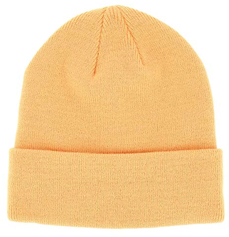 SHIPITNOW Gelb Orange Herren oder Damen Wintermütze Einfarbig - Basic Strickmütze ohne Bommel - 100% Acryl Beanie- Einfaches und klassisches Mützen ohne Marke - Einheitsgröße