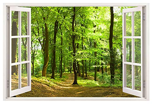 Advertising & Displays Werbecenter Berlin GmbH Leinwandbild mit Fensterblick – Wald 120 x 80 cm - Keilrahmen mit Druck