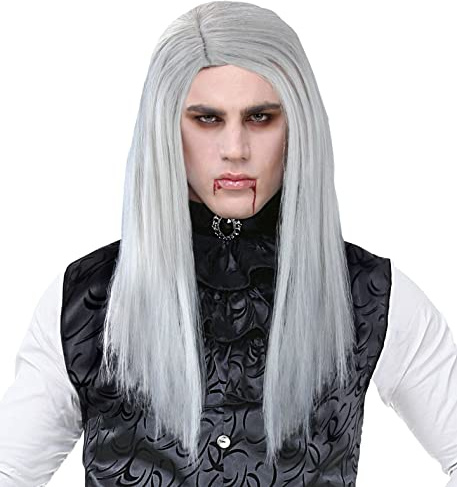 W WIDMANN MILANO Party Fashion - Perücke Vampir grau | Langhaarfrisur aus Kunsthaar für Halloween, Karneval und Mottoparty